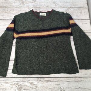 Vintage Eddie Bauer Green Striped Wool Crewneck Sweater Men Size Large